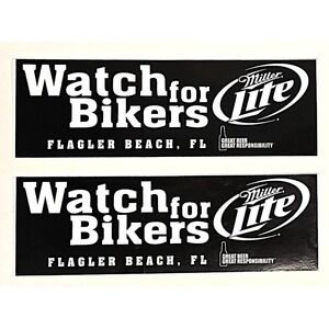 Miller Lite "Watch for Bikers" Flagler Beach, FL Window/Bumper Vinyl Sticker Lol
